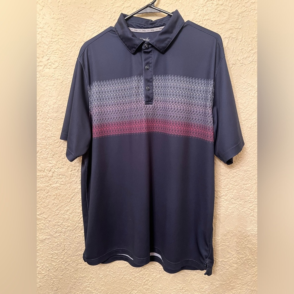 Walter Hagen Men's Perfect 11 Clubs Chest Stripe Polo Chest Clubs Navy size XL